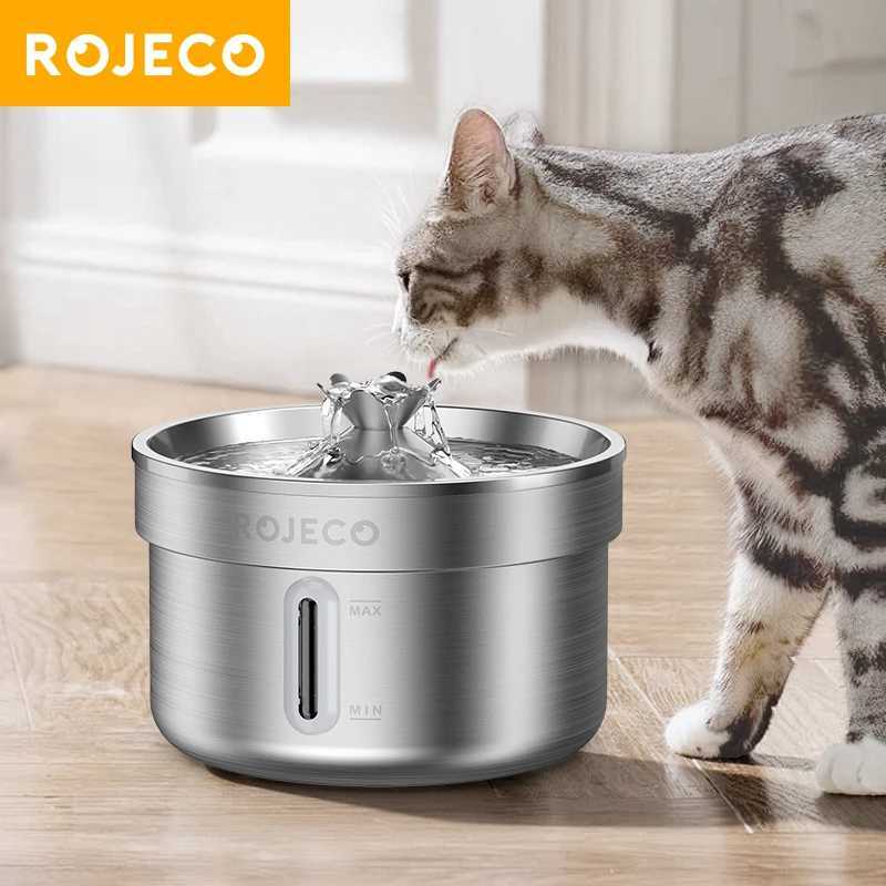 ROJECO Stainless Steel Cat WaterFountain AutomaticPet Drinking Fountain for Cat Dogs Drinker Rechargeable Pet Water Purifier M251204