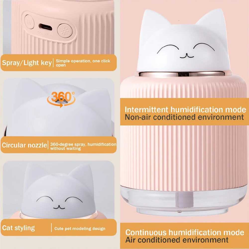 Mini Humidifier-Cute Cat Mist Humidifier for Kids Bedro Small trasonic humidifier for He Car Off with USB 2 LED C251204