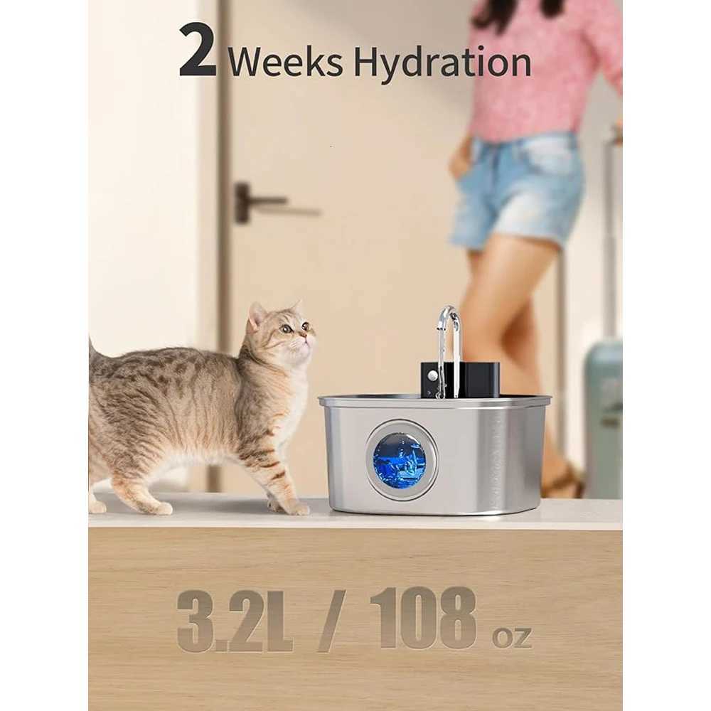 32L Wireless Stainless Steel Pet Water Feeder Auto Cat Fountain faucet Smart Dog Water Dispenser Visual Window Drinking Bowl M251204