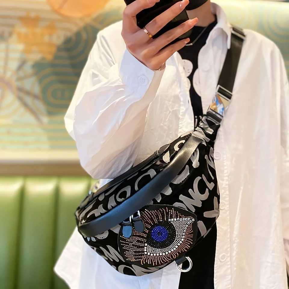 Trendy brand rhinestone chest bag versatile fashionable and casual Oxford cloth lightweight crossbody waist bag for womenT251204