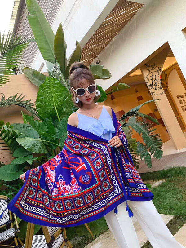 DHessentials Dunhuang Cave Art Shawl 90x190cm Flying Apsaras Lotus Blend Scarf Bohemian Beach Wrap Sun Protection