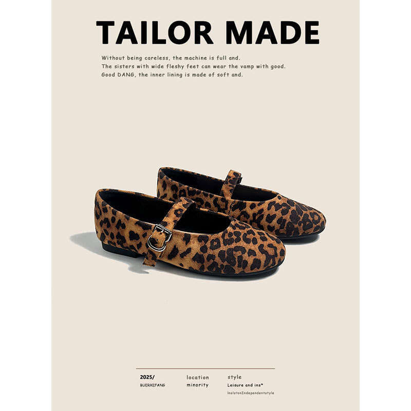 35-43 Plus Size 2025 Leopard Print Mary Jane Designer Shoe One-Strap Round Toe Flat Shoes Sole Soft Surface