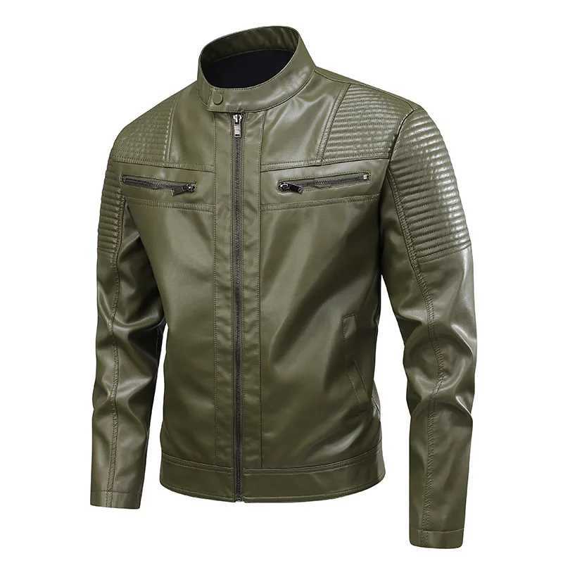 Green Motorcycle Leather Jacket Men2025New Spring and Autumn Trendy Brand Stylish Casual Leather Jacket for MenT251204