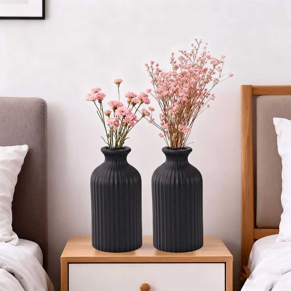1PC Black Ceramic Vase Flower Ceramic for Flowers Small Vase for Off and Living Ro He Decoration Ceramic Vase jarrones H251204