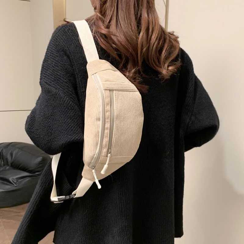 Women Waist Bag Corduroy Student Shoulder Handbag Crossbody Chest Breast Bag Fanny Pack Fashion Phone Female Bum Belt PurseT251204