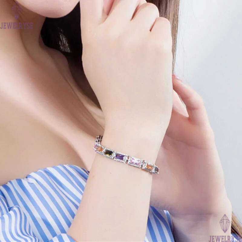crystal diamond tennis bracelet jewerly designer for women round square iced out chain colorful AAA zirconia copper silver charm luxury bracelets woma