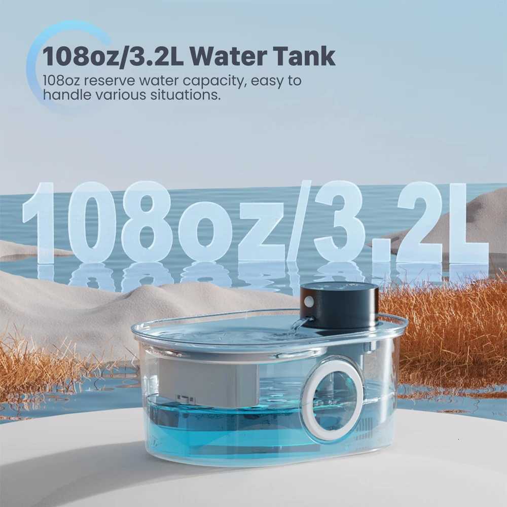 108oz/32L Stainless Steel Wireless Cat and Dog Drinker Rechargeable Automatic Pet Drinker Water Fountain Motion Sensor Bowl M251204