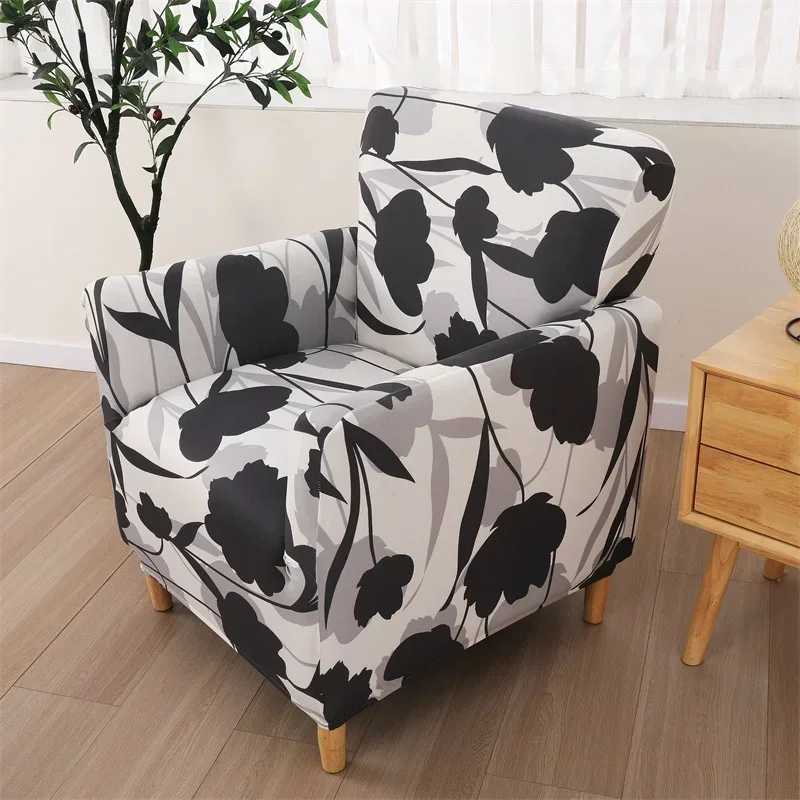 Flowers Tub Chair Cover Stretch Club Sofa Slipcovers Anti-slip Armchair Covers Single Sofa Covers for Living Room Bar Counter M251204 - view 5