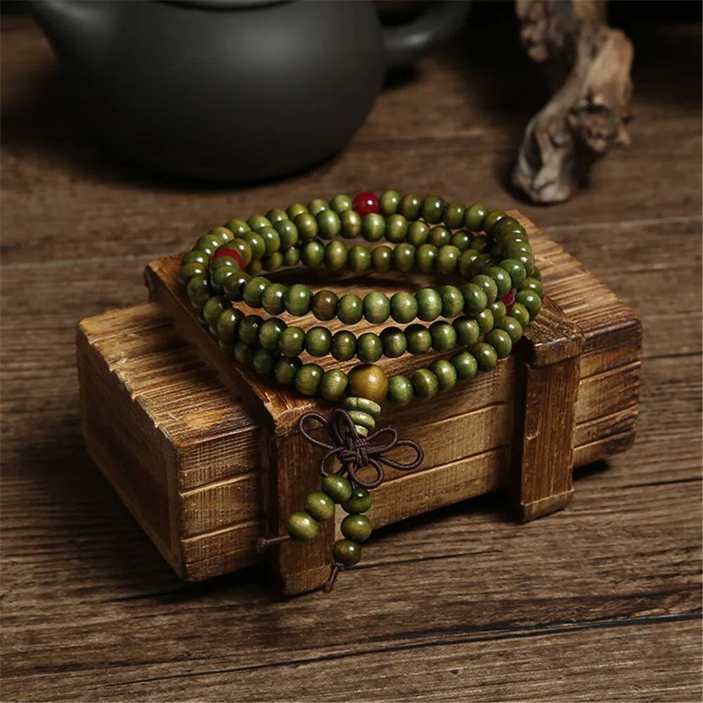 Green 6mm Natural Sandalwood Bracelets & Bangles For Women Buddhist Buddha Wood Prayer Bead Mala Unisex Men Jewelry Bijoux A245 ddmynov
