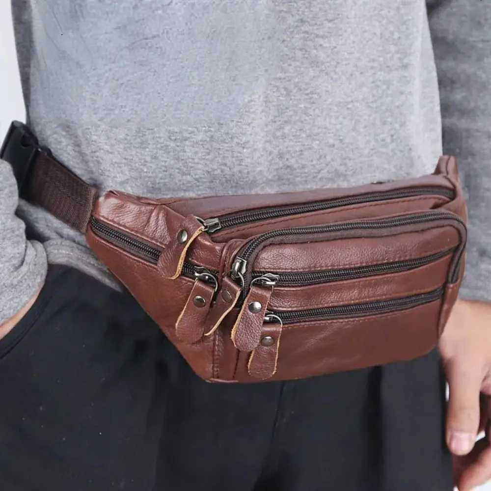 PU Leather Multifunctional Mens Waist Bag Multi-layered Large Capacity Travel Phone Bag Zipper Waterproof Waist Purse PackT251204