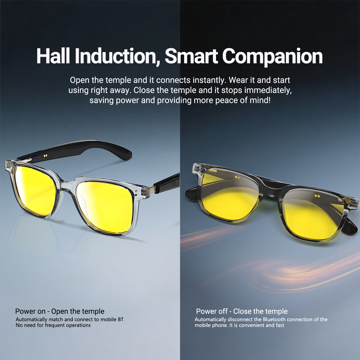 New Automatic Power-On Smart Bluetooth Translator Glasses with AI Voice Calling, Night Vision, Blue Light Protection, and Polarized Sunglasses