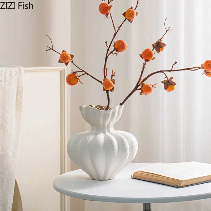 Minimalist White Ceramic Vase Flower Pots Desk Decoration Flowers Arrangement Porcelain Floral Vases Ro Aesthetic Decor H251204