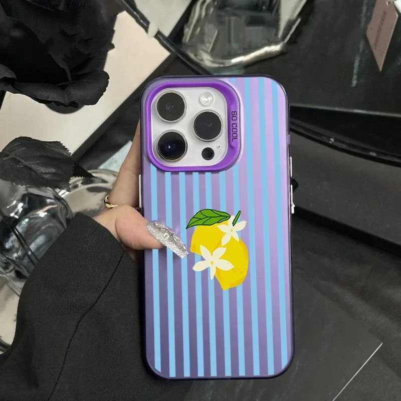 Striped Lemon Case For iPhone 16 11 12 Pro Max 16e 17 Air 13 Mini XR XS Max X 6 6S 7 8 Plus Laser Fl Protection Phone Casing H251203