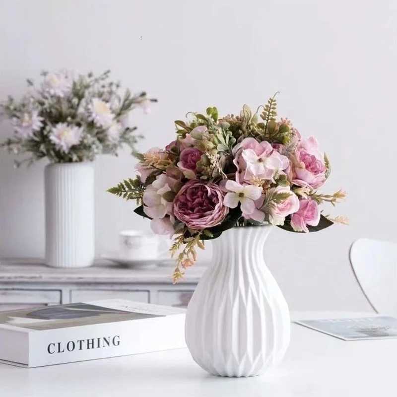 1 Pc Nordic Flower Vase Imitation Ceramic Plastic Flower Vase Living Ro Desktop Decoration Wedding Centerpiece Arrangement H251204