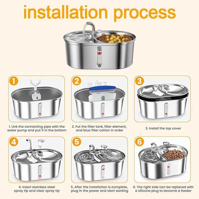 3L Large Capacity Cat Water Feeder Double Bowl Stainless Steel Smart Feeding Drinking Water Bowl Dog Fountain Water Dispenser M251204