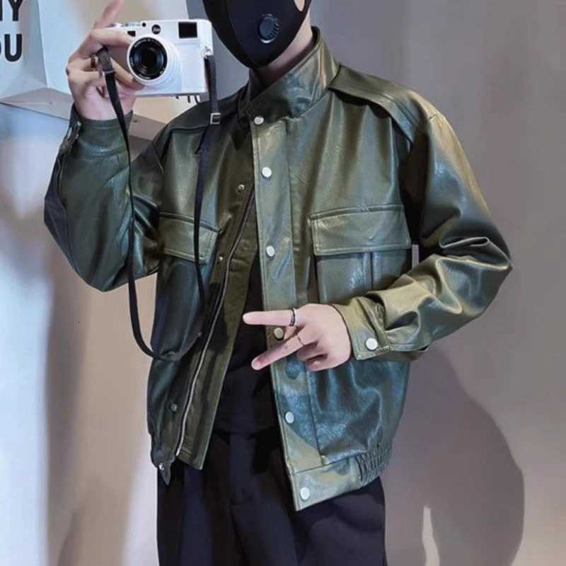 Autumn Winter New Fashion Turn-down Collar Long Sleeve Solid Leather Clothing Jackets Mens Clothing Korean All-match Chic TopsT251204