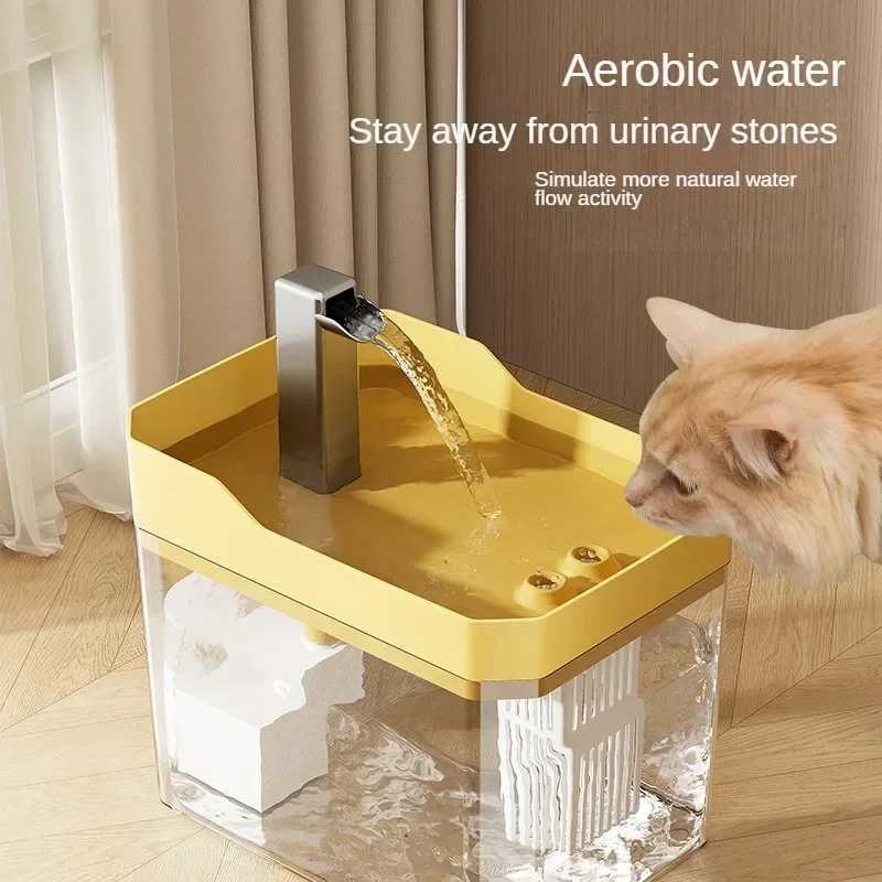 Cat Water Fountain Automatic USB Pet Drinker Filter Recirculating Transparent Anti Dry Burn Feeder Pump Quiet Fresh Flow M251204