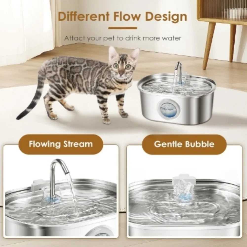 32L Stainless Steel Cat Water Fountain Automatic Cat Drinking Dispenser For Cats Dogs Smart Sensor Pet Water Fountain Drinker M251204
