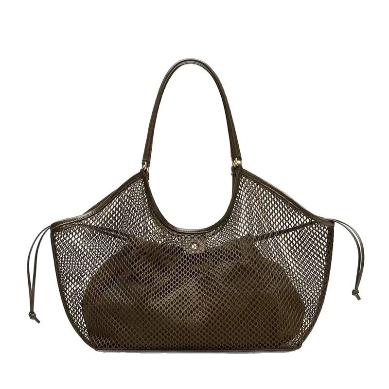 Woven Mesh Handheld Tote for Women, Large Capacity, Spring and Summer New Style, Casual Vacation Lazy Style Commuter Shoulder Bag