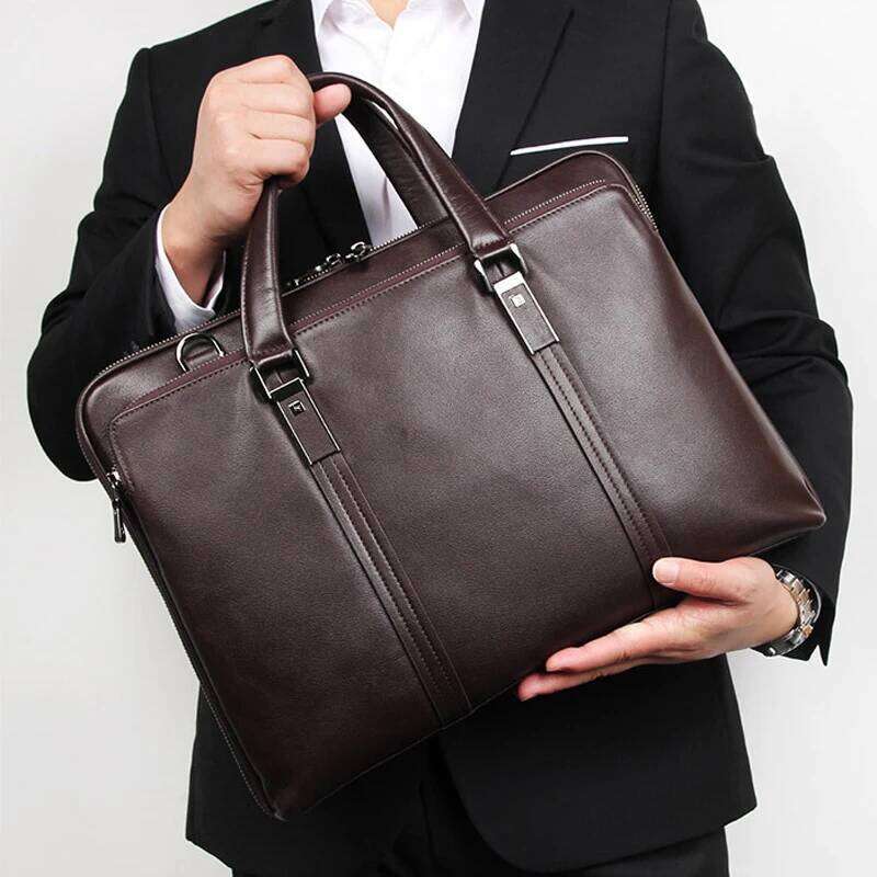 Luxury Bag Designer Genuine Briefcase Men Leather Business Laptop Male Office Document File Case Shoulder Bag