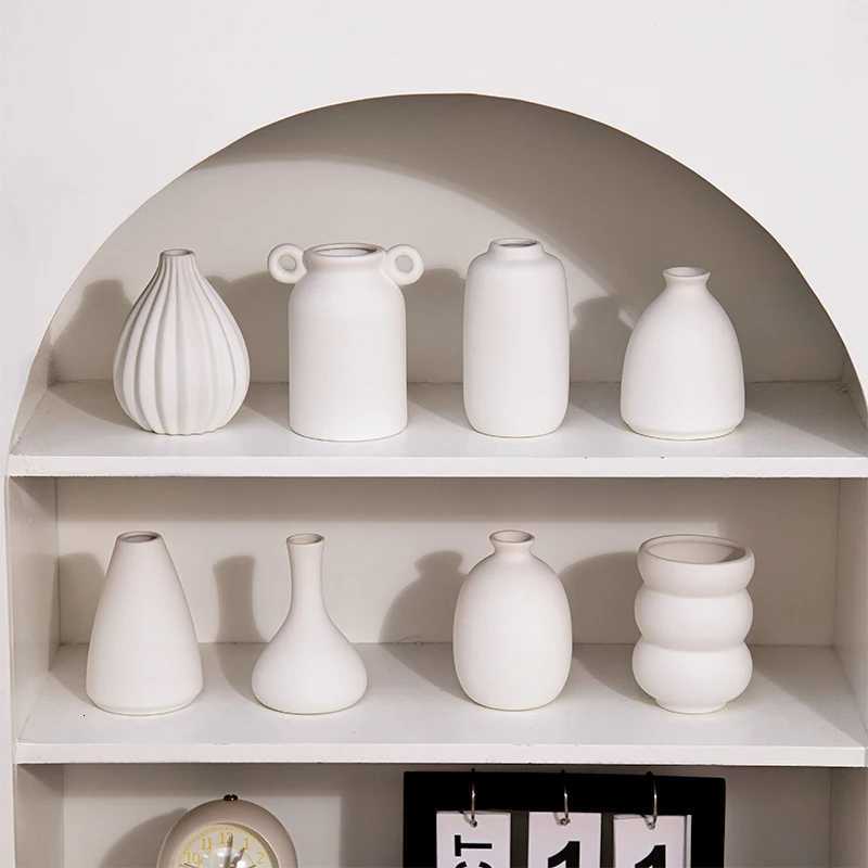 Nordic Ceramic Vase White Mini Flower Pot Modern Plants Bottle Decorative Floral Arrangement Display Vases He Table Decoration H251204