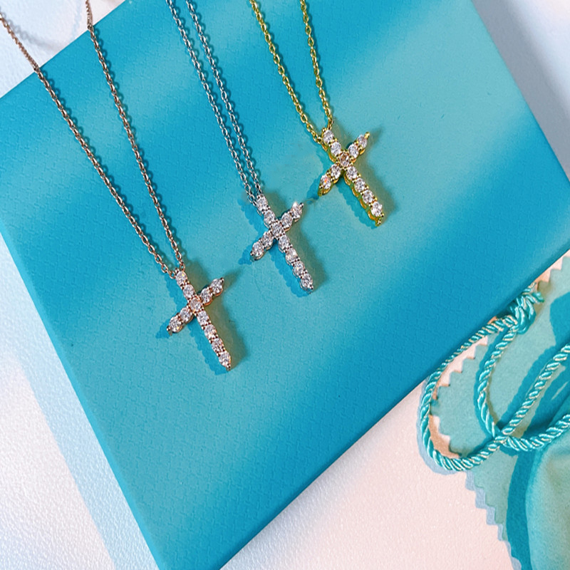 Designer necklace silver jewelry diamond high quality cross design necklace for woman girl Christmas gift