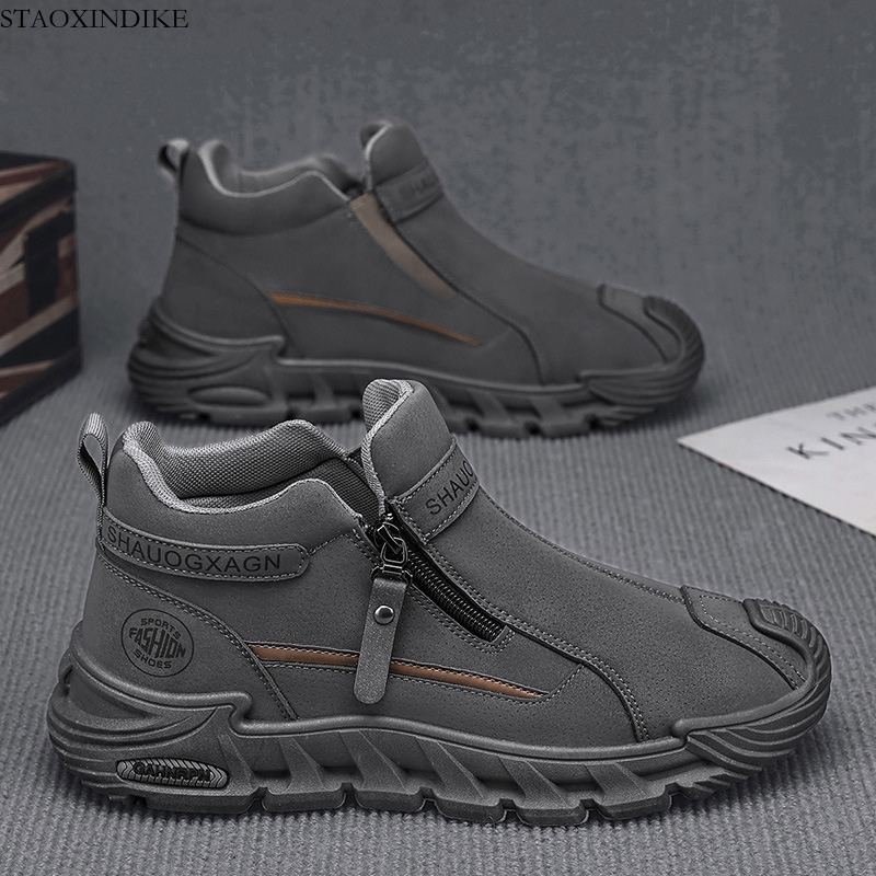 New Autumn Winter 2025 Men's Shoes High-top Casual Sneakers Fashion Versatile Trendy Men's Work Safety Trendy Shoes