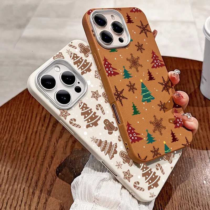 Gingerbread Man Plain Leather Phone Frosted Case for iPhone 17 Air 16 E 15 14 Plus 13 12 11 Pro Max XS Max Lens Protection Cover H251203