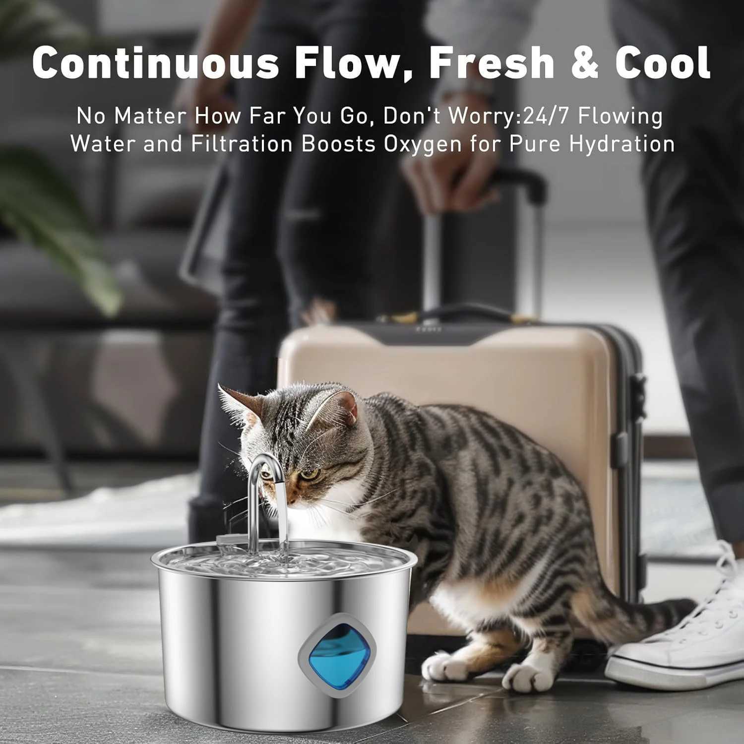 32L water fountain for a cat 304 Stainless Steel Automatic Fountains with USB Visible Window for Cats Dog Multiple Pet Supplies M251204 - view 4