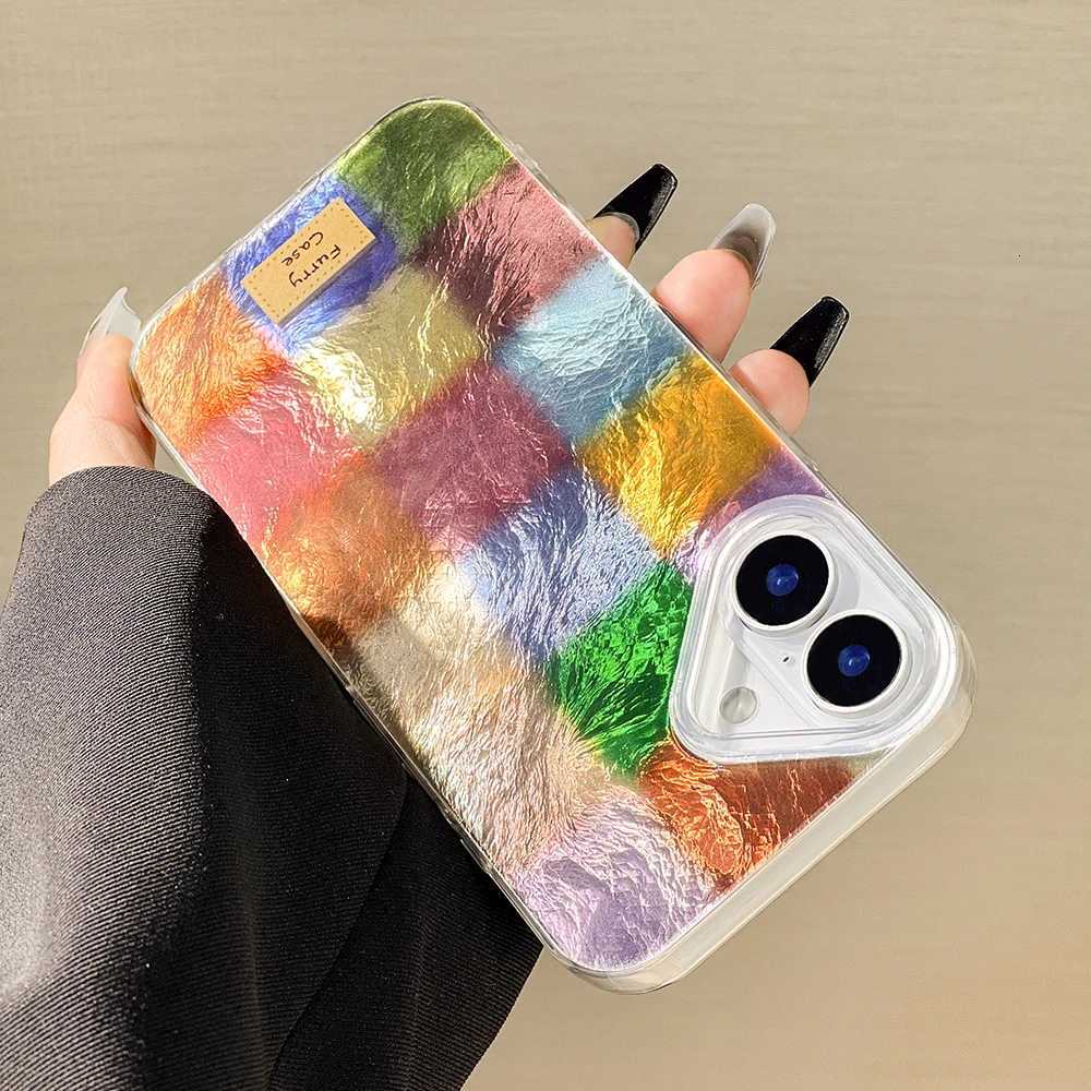Luxury Dopamine Color Plaid Silicone Phone Case For iPhone 16 15 13 11 14 12 Pro Max Soft Clear Feather Texture Back Cover Funda H251203