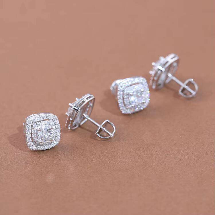 Round Hip-Hop S925 Silver VVS Moissanite Fine Jewelry Diamond White/Rose Gold Plated Earrings