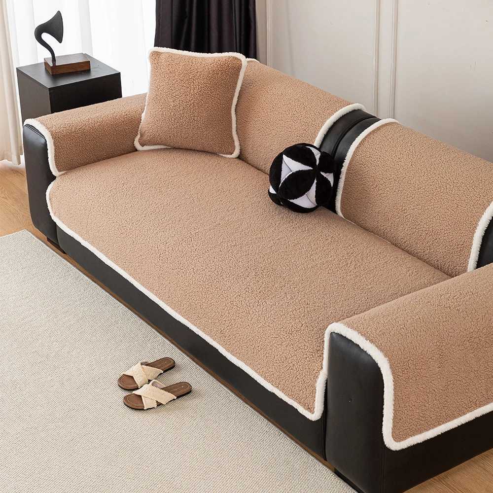 Winter Particle Fleece Sofa Cushion Simple Anti-Slip Warm Soft Pet Friendly Furniture Protector 4 Seat 3 Seat Cover Sofa Cover M251204 - view 5