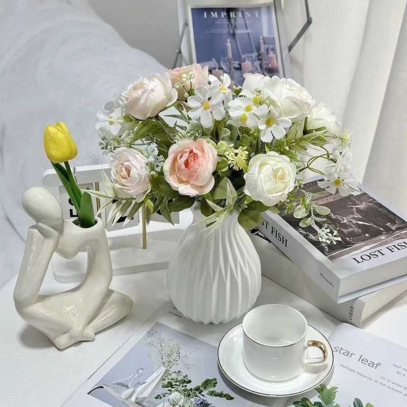 1 Pc Nordic Flower Vase Imitation Ceramic Plastic Flower Vase Living Ro Desktop Decoration Wedding Centerpiece Arrangement H251204
