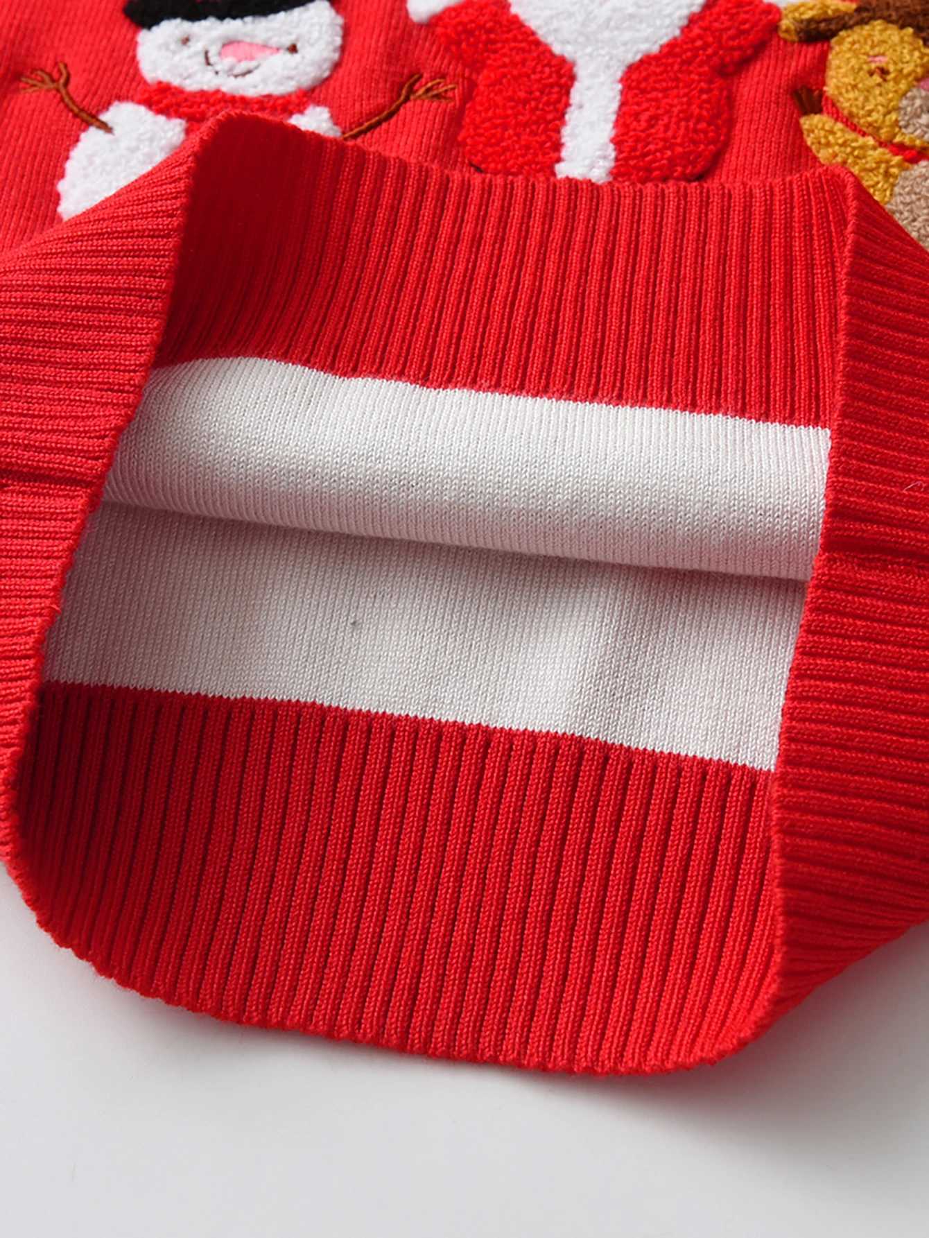 Cute style Santa Claus embroidery long sleeved sweater for boys and girls round neck knitted pullover suitable for Christmas sW251204