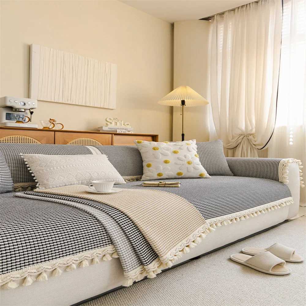 Sofa Cushion Four Seasons Universal Solid Color Anti-Slip Cushion Floor Mat Cloth Cover Leather Sofa Cover M251204 - view 5