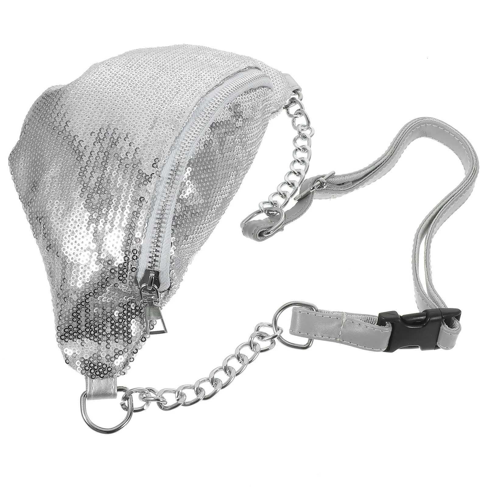 Sequin Waist Bag Waterproof Phone Pouch Silver Multifunctional Fanny Pack Stylish Chest Bag for Women Running Travel HikingT251204