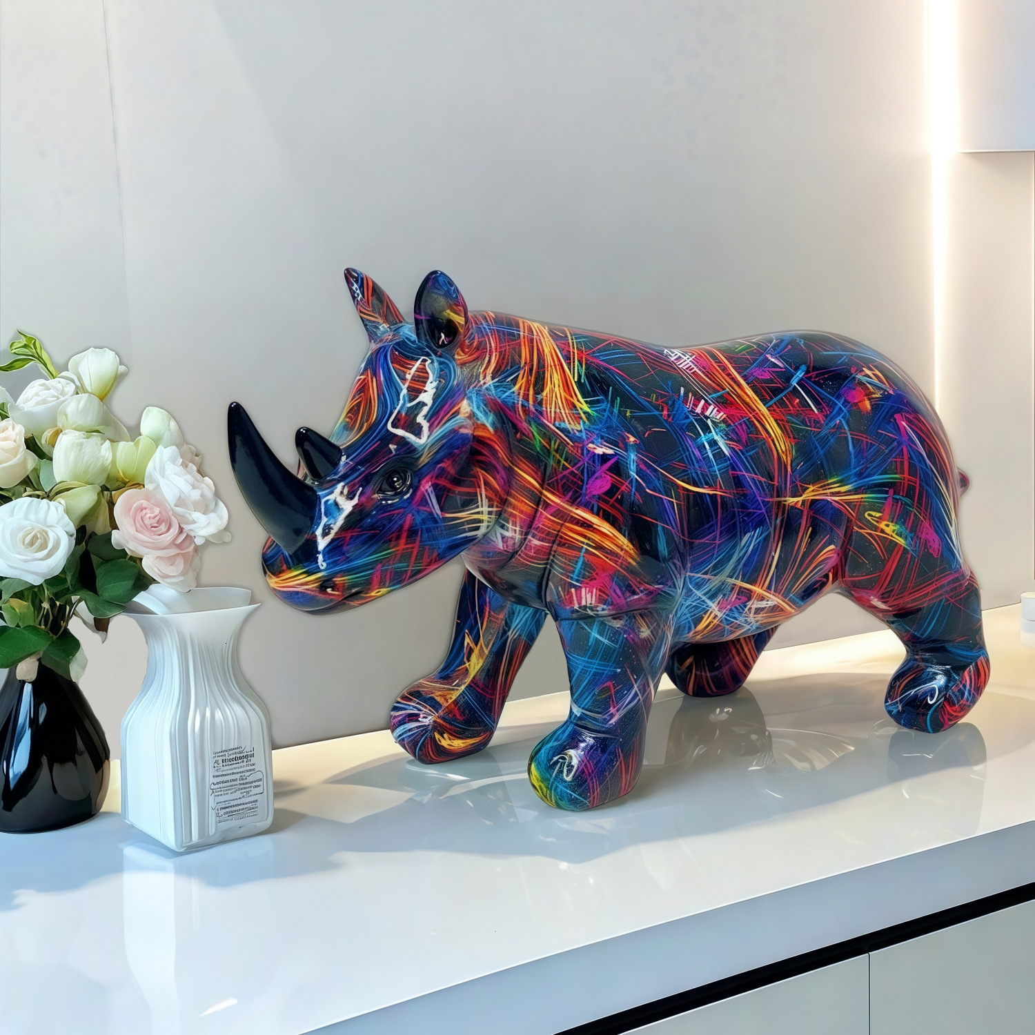 Modern Creative Bull Terrier Art Fluorescence Spray Color Statue Home Decoration Pet Statue Dog Desktop Home Furnishing Ornament 240920