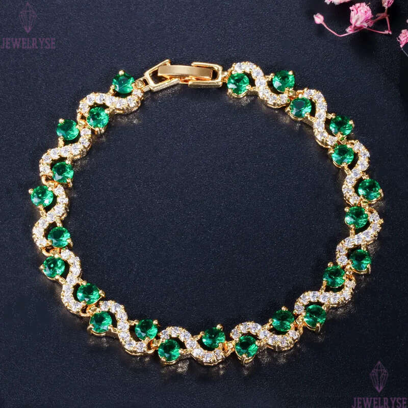 Exquisite Womens Bracelets jewelry Charm bracelet Round Switzerland AAA Cubic Zirconia Red White Green Ruby 18K Gold Plated Silver Brass Bracelet For 