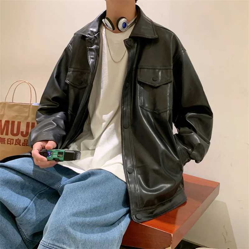 Black Faux Leather Jacket Men Autumn Mens Hip Hop Jacket PU Leather Male Oversize Streetwear Korean Trend Jackets CoatsT251204