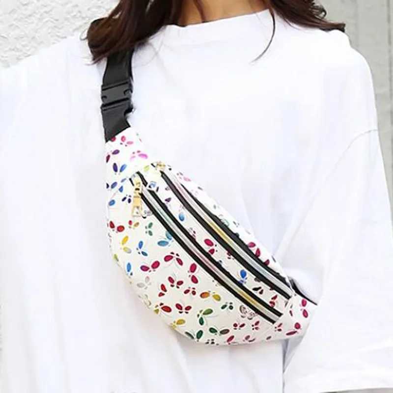 Leaf Printed Female Waist Bags Large Capacity Fanny Pack Mens Belt Bag Women Fashion Casual Canvas Travel Banana BagsT251204