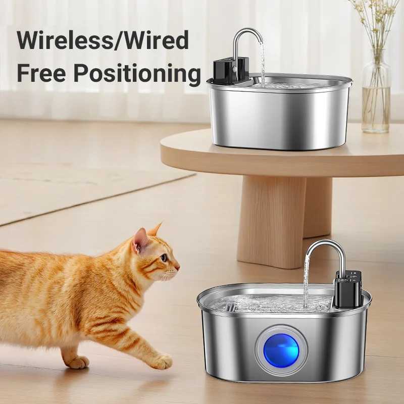 ROJECO Stainless Steel Cat Water Fountain Wireless Sensor Smart Automatic Pet Water Dispenser For Cat Dog Pet Drinking Fountain M251204
