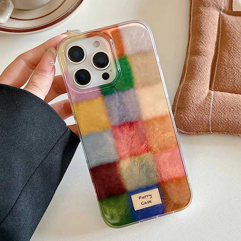 Luxury Dopamine Color Plaid Silicone Phone Case For iPhone 16 15 13 11 14 12 Pro Max Soft Clear Feather Texture Back Cover Funda H251203