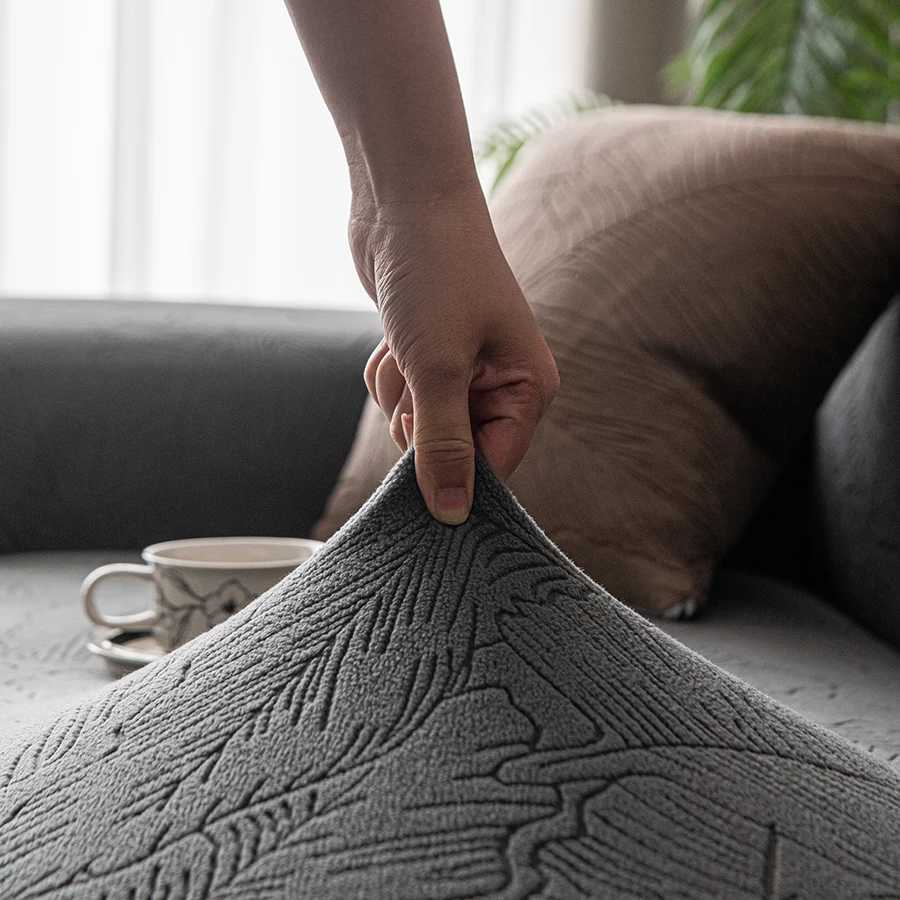 Botanical Leaf Jacquard Sofa Cover Soft Polar Fleece Stretchy Durable Pet Proof Fabric Easy Care Machine Washable for Year Round M251204 - view 7