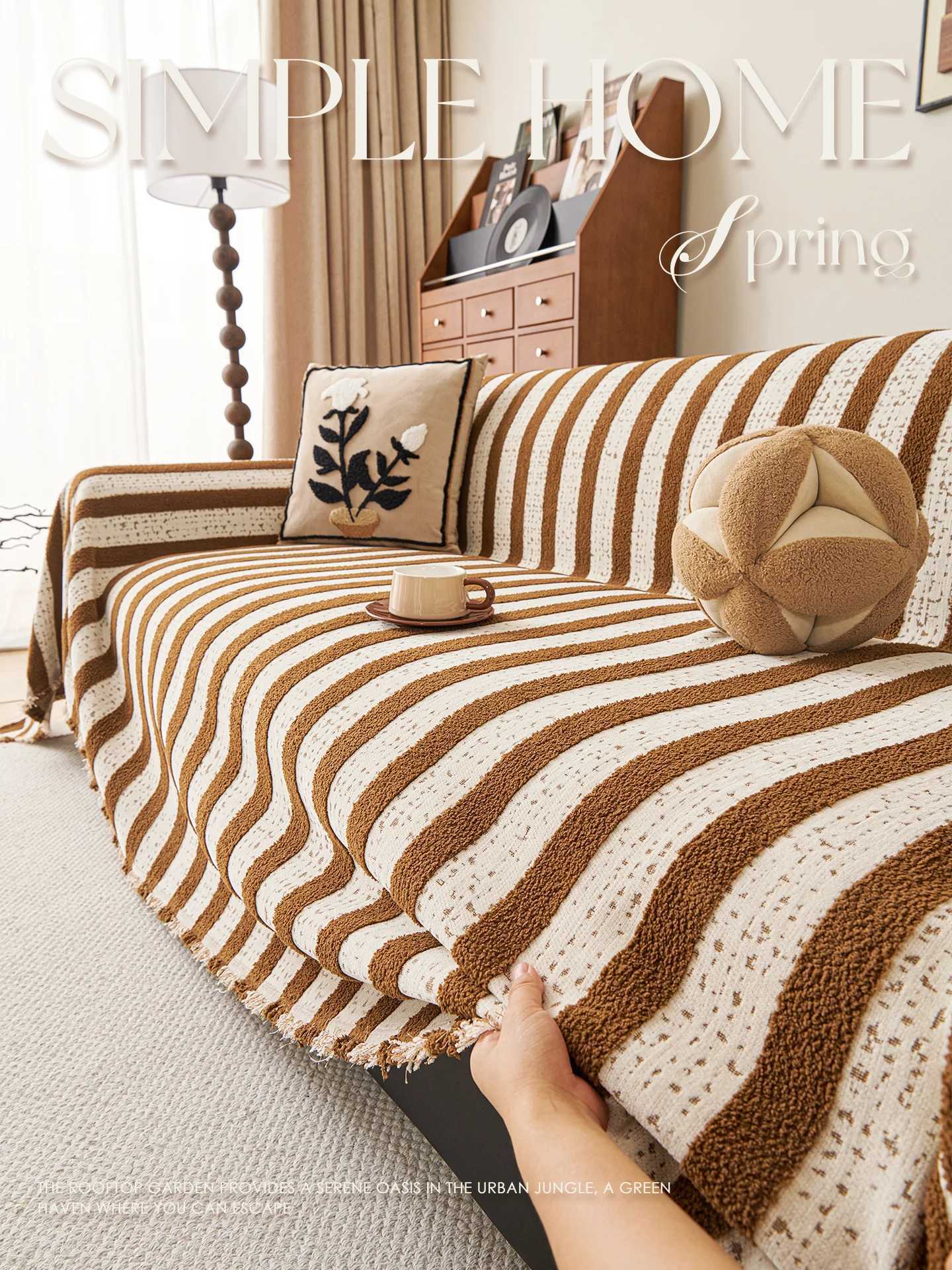 Classic Stripe Sofa Cover Multi Color Chenille Full Cover Cat Proof Non Slip for L Shape 2/3/4 Seater M251204 - view 5