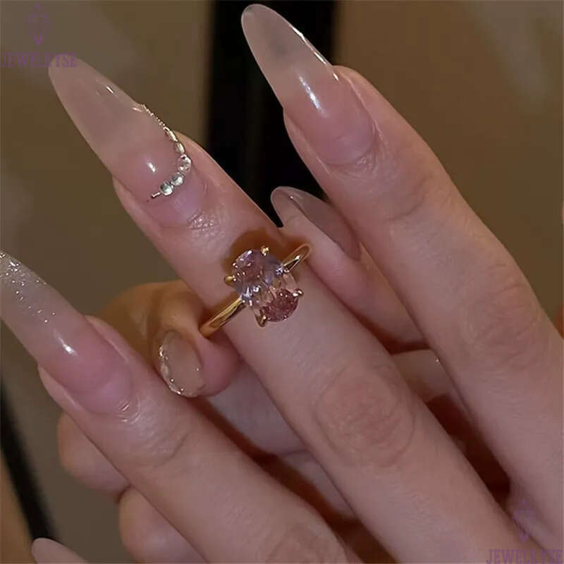 s925 sterling silver pink oval cut ring for woman wed wedding party 5A cubic zirconia luxury designer engagement diamond 7x10mm gold rings jewelry siz