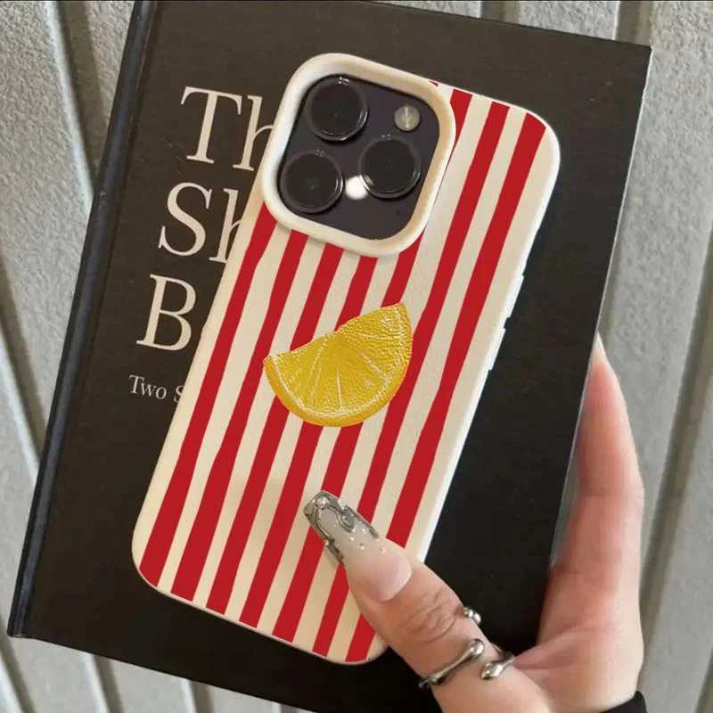 Red Striped Lemon Phone Case For iPhone XS XR X 16 15 14 13 12 11 Pro Max 7 8 Plus Cartoon Pattern Shockproof Soft Back Cover H251203