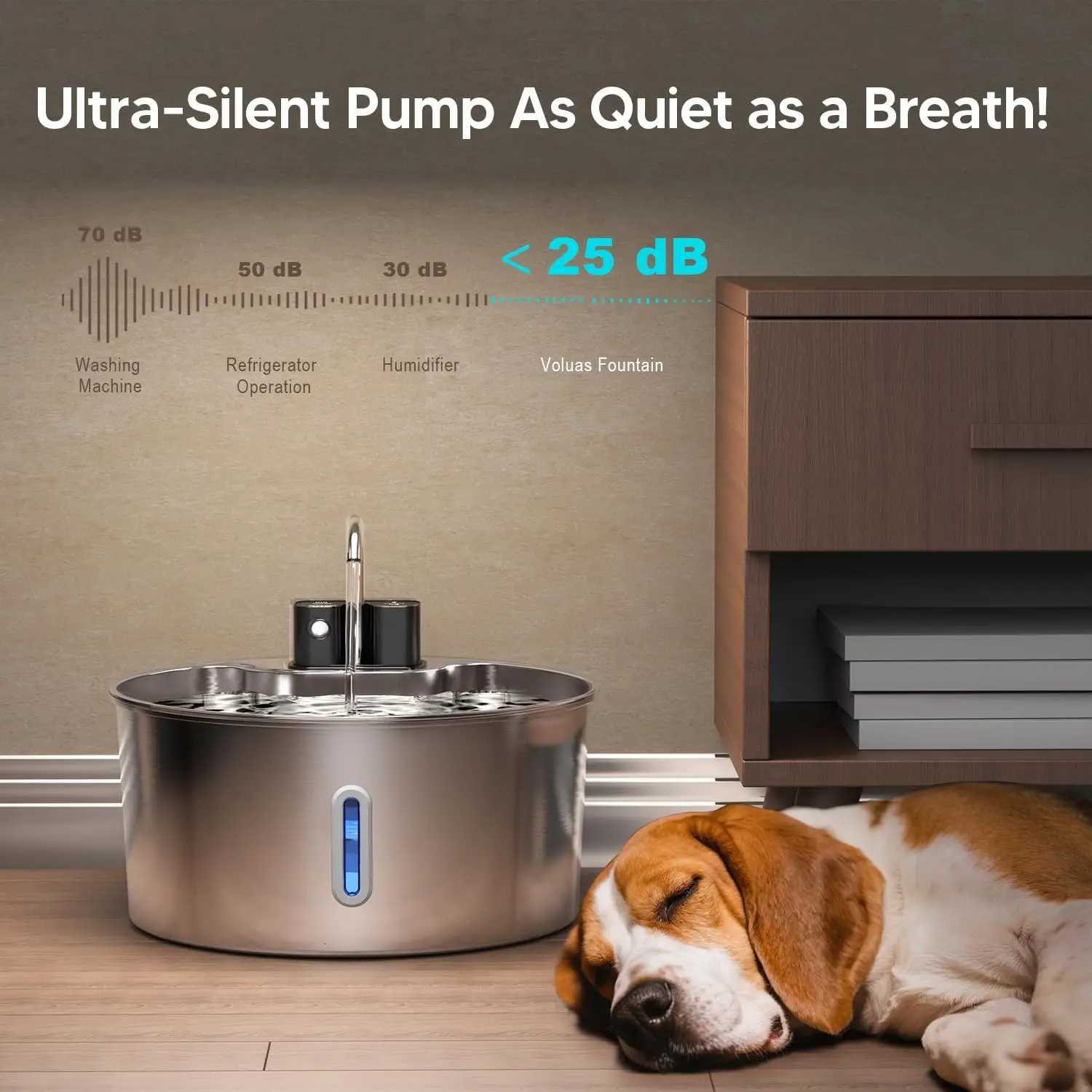 7L Cordless Cat Water Fountain Battery Powered Cordless Stainless Steel Pet Water Fountain Rechargeable Built-in Motion Sensor M251204