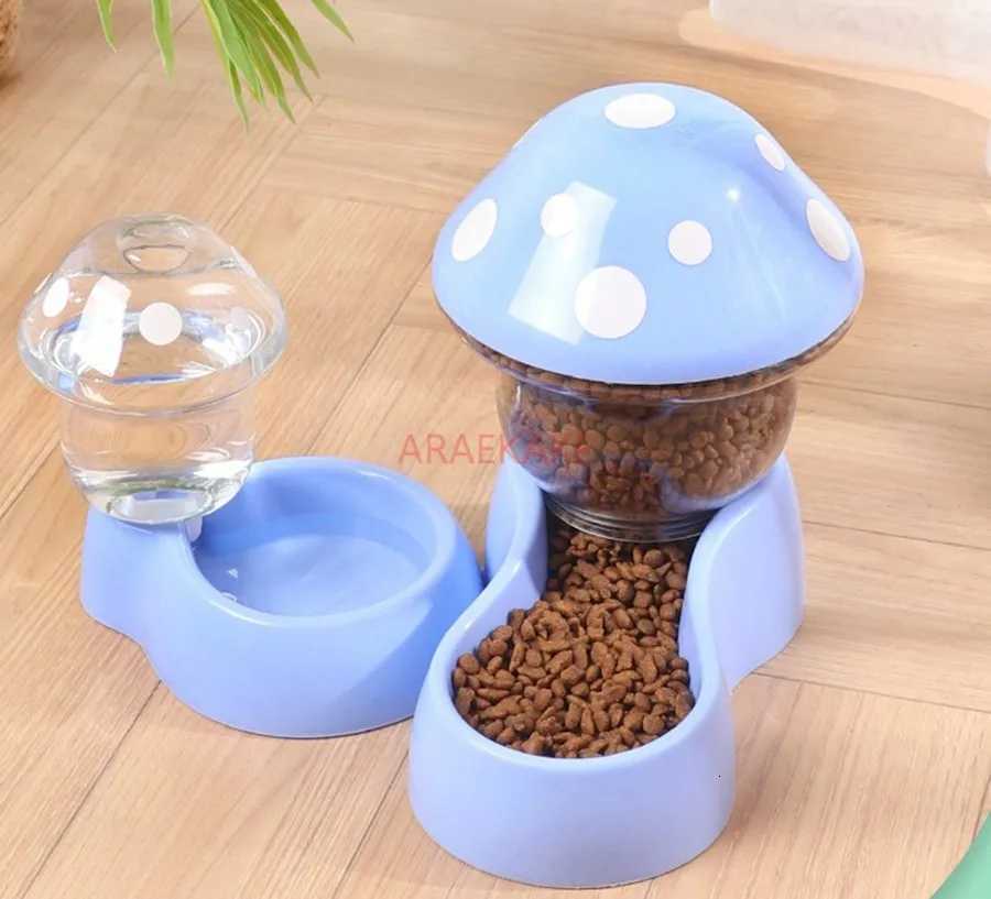 2PCS Cat Automatic Feeder Mushroom Shape Water Bottle Pet Bowl Feeding Watering Supplies Dog Food Dispenser M251204