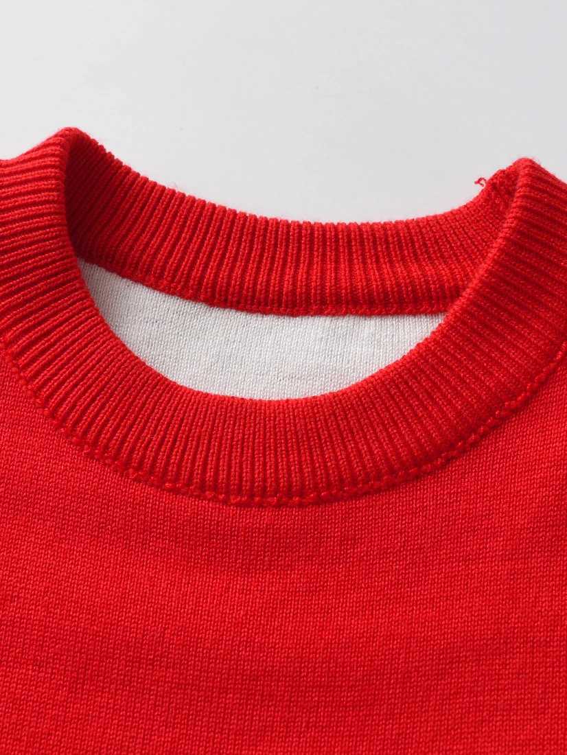 Cute style Santa Claus embroidery long sleeved sweater for boys and girls round neck knitted pullover suitable for Christmas sW251204