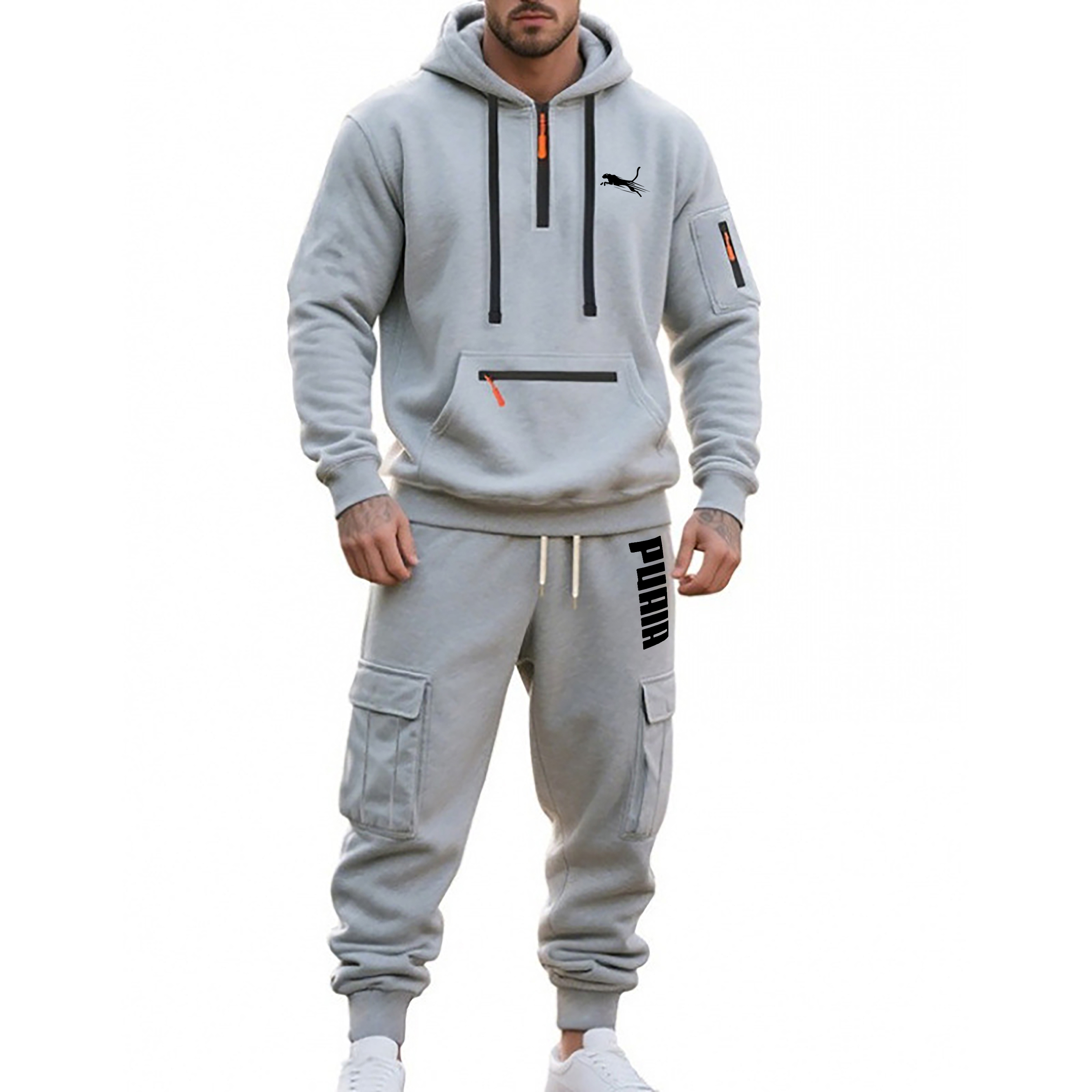 Designer Men's Tracksuits Outdoor Trendy Guys hooded Half-zip With Multiple Pockets Sporty Loose Casual Sportswear Set Fashionable Comfortable St